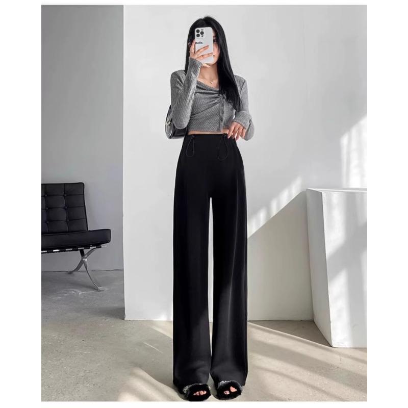 

Брюки для беременных Весна и Лето Новая Верхняя одежда Без поддержки, Без живота Кулиска Свободные Драпирующиеся Прямые Широкие брюки L чёрный