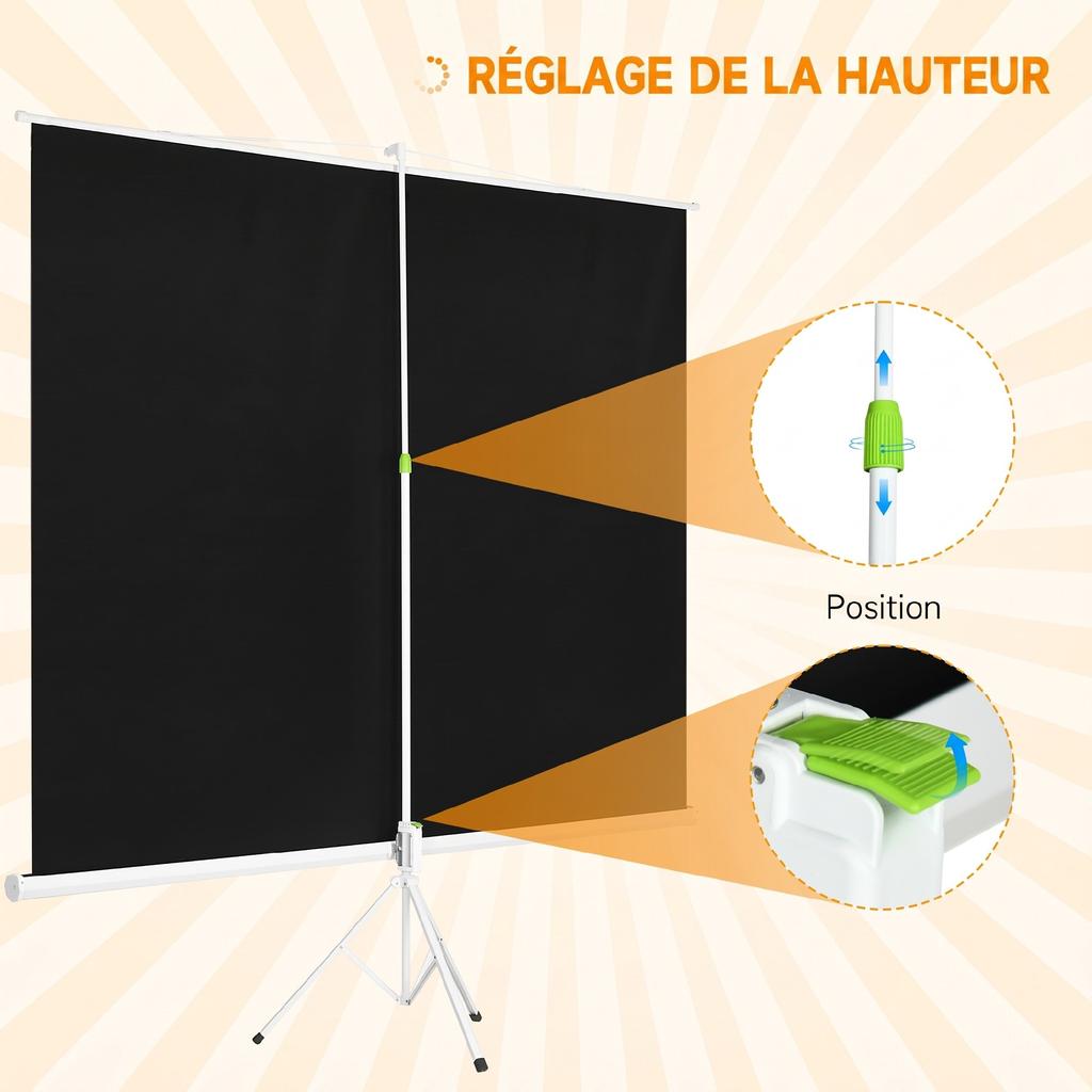 Projection Screen, 120-Inch 4K 4:3, Folding Tripod, Height Adjustable, White
