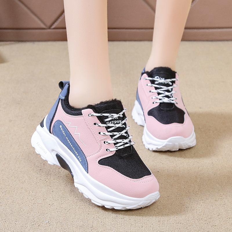 Fleece warm autumn and winter new niche board shoes trendy student flat casual shoes low-top cotton shoes