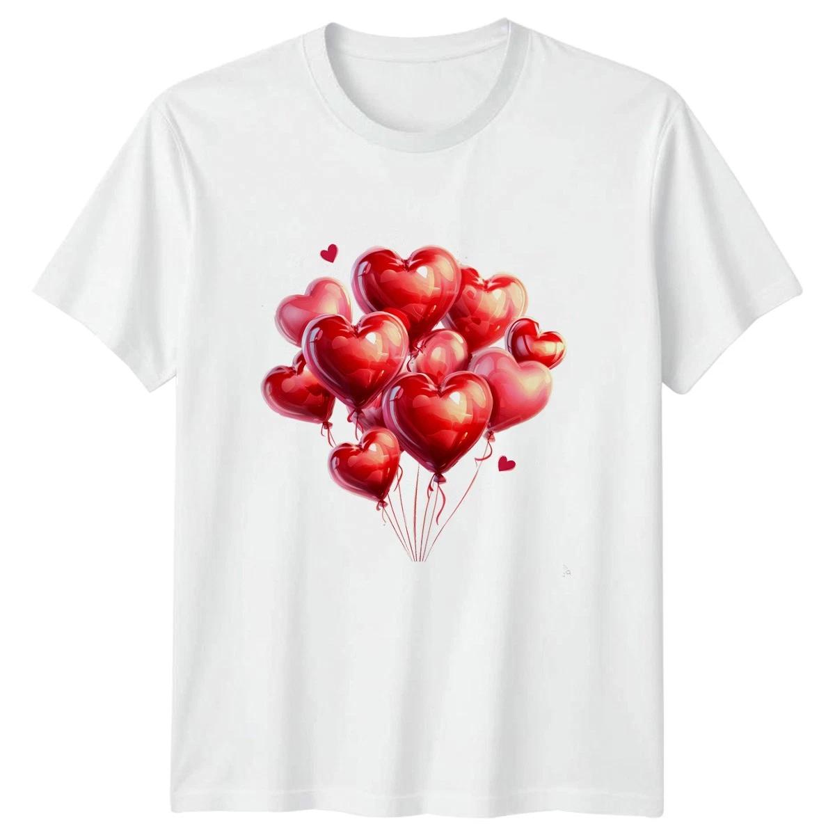 Red Heart Balloons Valentines Day Mens T-Shirt Womens Tee Graphic Unisex Top XS