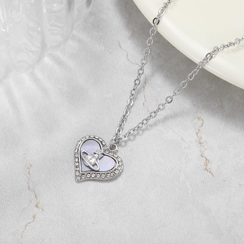 Herzanhänger der Kaiserinwitwe: Perlmutt Saturn Halskette, Damen Retro Leichter Luxus Schlüsselbeinkette.