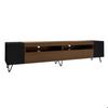 Meuble TV bas 180 cm longueur, aspect noir et bois-style moderne -L180 x P36 x H43 cm