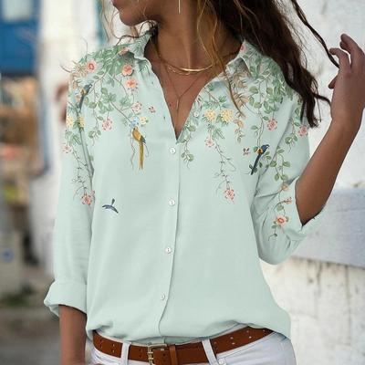 Camicia casual con stampa a maniche lunghe Donna Primavera Camicette vintage allentate Donna Top Moda Ufficio Bottoni Camicie femminili Blusas 19783