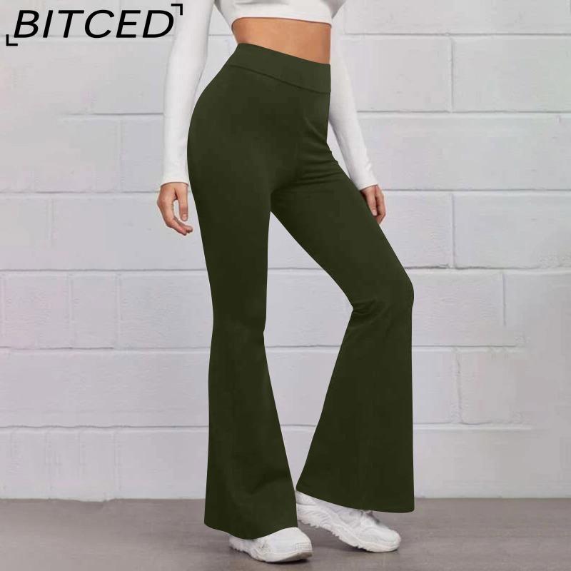 BITCED Women's Trousers Shiny Solid Color High Waist Trousers Spring Autumn Temperament Loose Straight Wide Leg Trousers Casual Wear