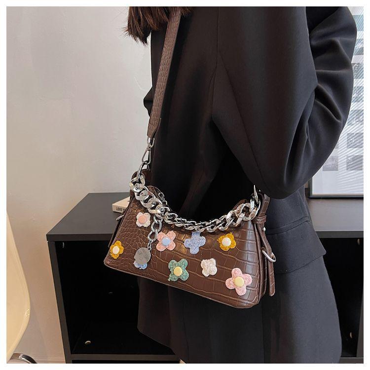 Damentasche 3D Blume PU Ketten Alligator Mode Alleskönner Umhängetasche Handtasche Crossbody Damentasche Luxus