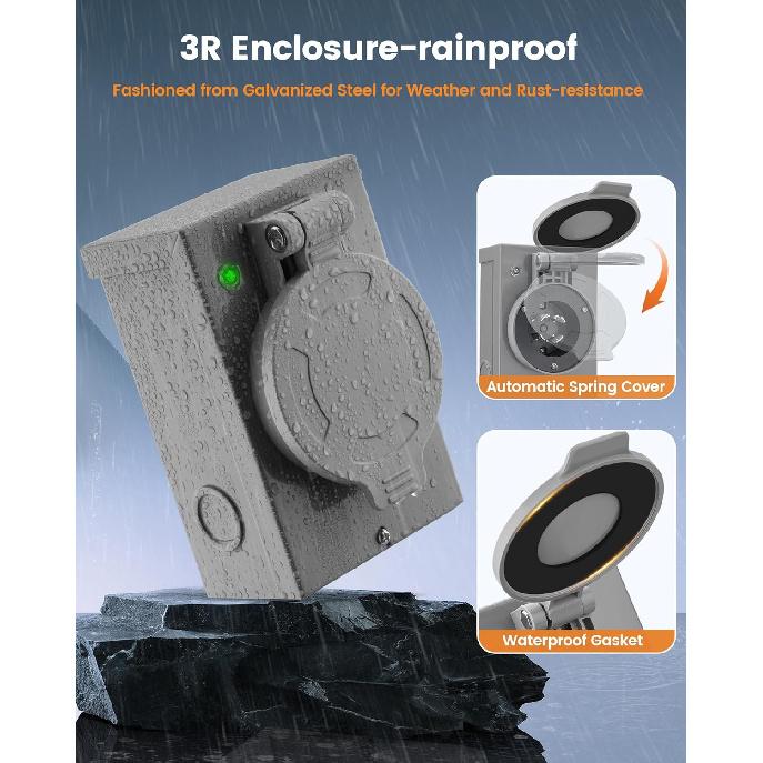 SURAIELEC 30 Amp Generator Power Inlet Box, NEMA L14-30P Generator Box for 4-Prong Generator Cord, 125/250V, 7500W Weatherproof Outdoor Power Inlet