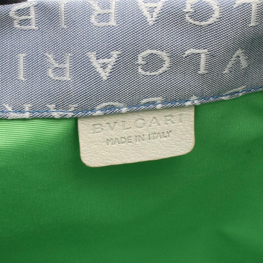 Used BVLGARI Logo Mania Tote Bag Canvas Leather Blue Beige Used Women