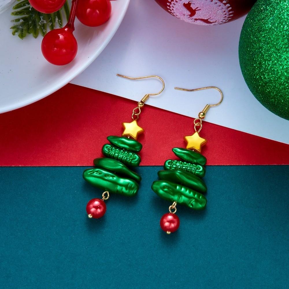 Crystal Christmas Tree Earrings Colorful Rhinestone Imitation Pearl Earrings Christmas