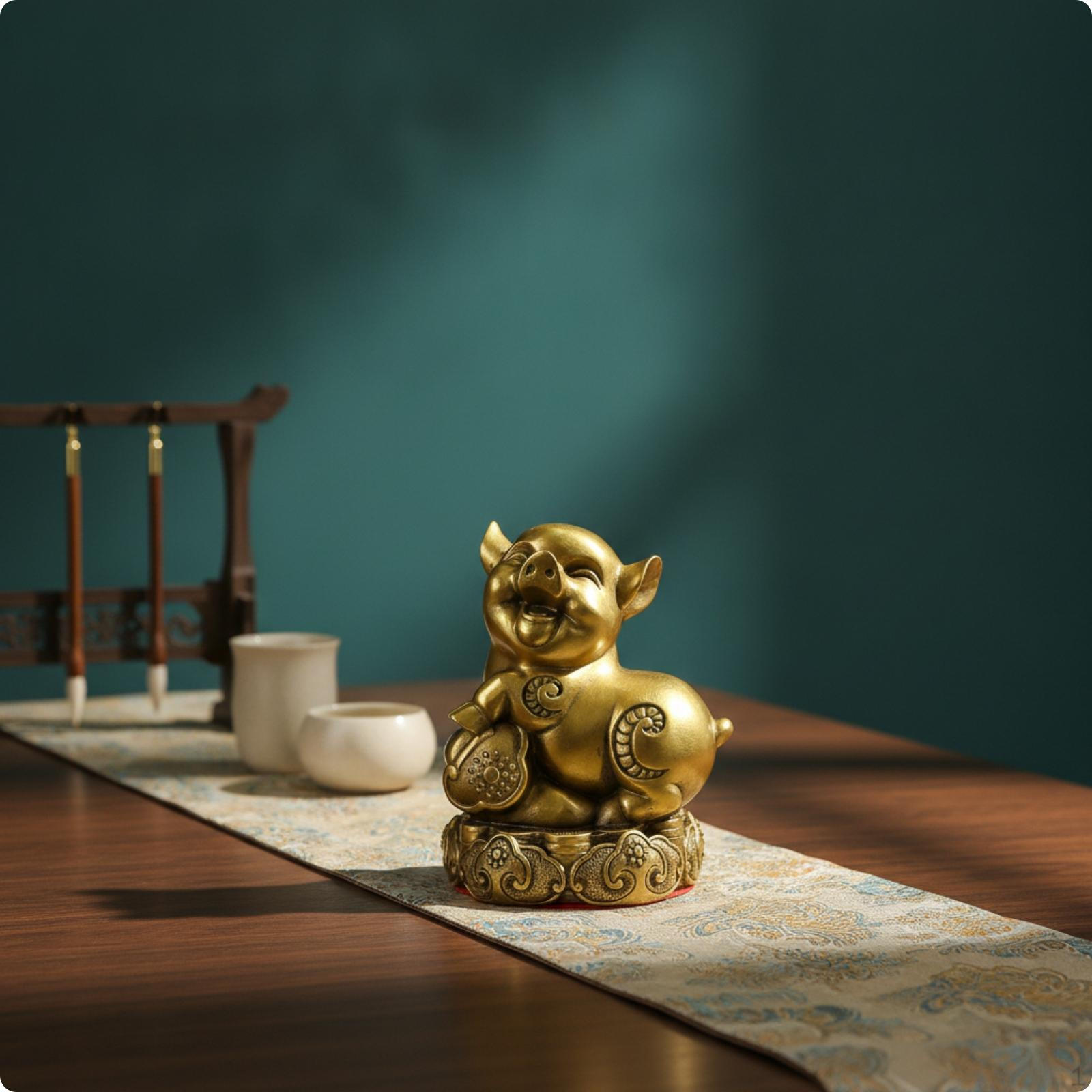 Brass animal Figurine Ornate Base Chinese Embossed Mist Pattern animalStatue 6 Inch
