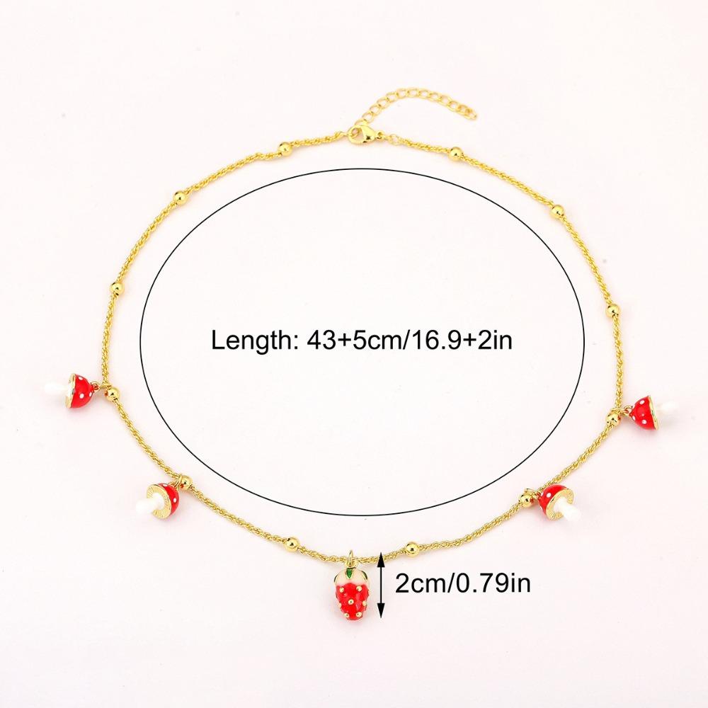 Mushroom Shape Strawberry Necklace Copper Zircon Sweet Necklace Simple Necklace  For Girl