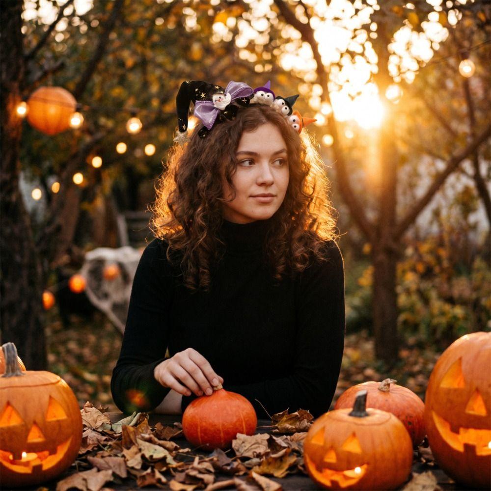 Bow Halloween Party Hair Band Ghost Halloween Hair Clip Novelty Cone Hat Hair Hoop Girl