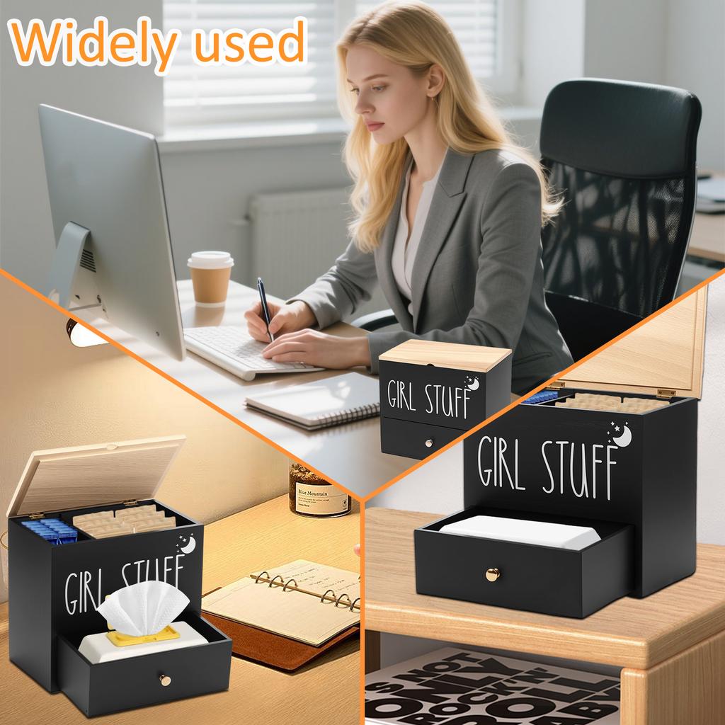 Tamponhalter aus Holz mit Schublade und Deckel Badezimmer Tampon Aufbewahrungsbox Große Kapazität Staubdicht Damenhygieneartikel Organizer