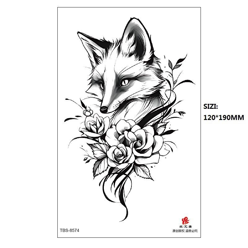 Hand Painted Original Color Flower Fox Phoenix Women'S Simulated Tattoo Water Transfer Tattoo Sticker