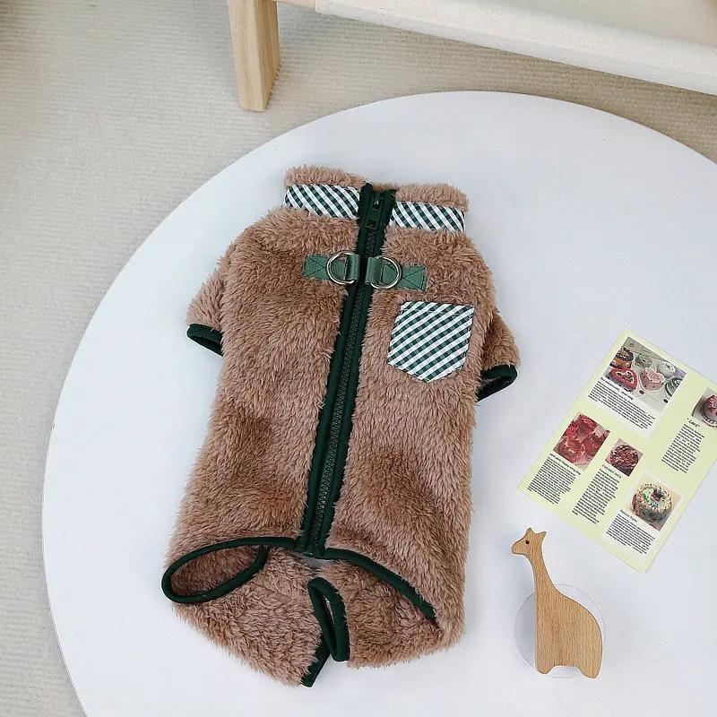 Kawaii Dog Jumpsuit Winter Warm Plush Pet Clothes for Small Dogs Puppy Cat Pajamas with D Rings Chihuahua Costume Yorkie Onesie