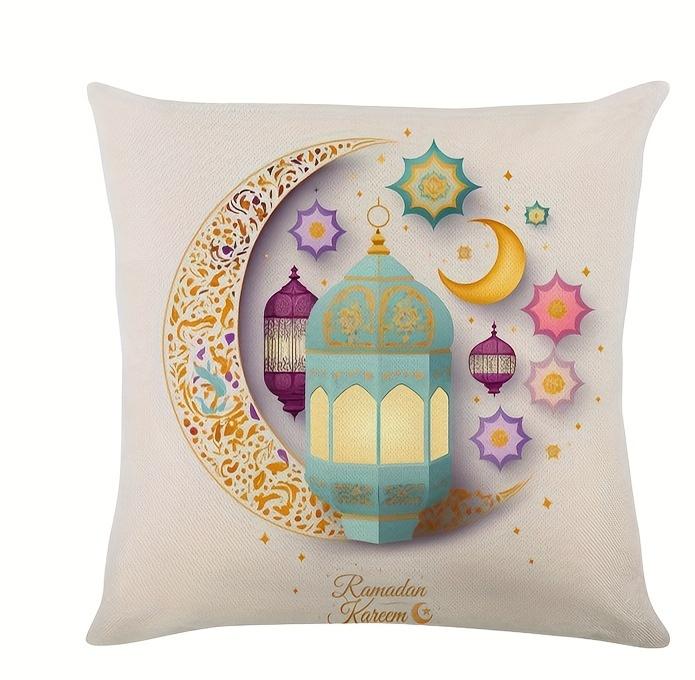 Home Decor Ramadan Lantern & Floral Patterned Pillow Covers Pattern Cushion Cover Suitable For Sofa Bedroom Car Pillow Cover