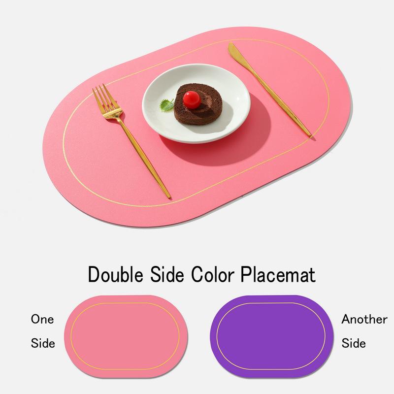 4PCS Leather Placemats Oval Double Sides 2 Colors Waterproof Nordic Modern Kitchen Decor for Home Dining Table Plates Cups Pads