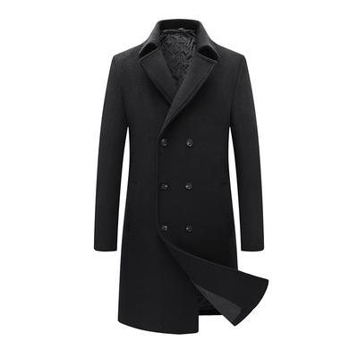 New Autumn and Winter Woolen Coat Trench Coat Men's Medium and Long Korean Version Slim-fitting Cotton Thickened Woolen Coat