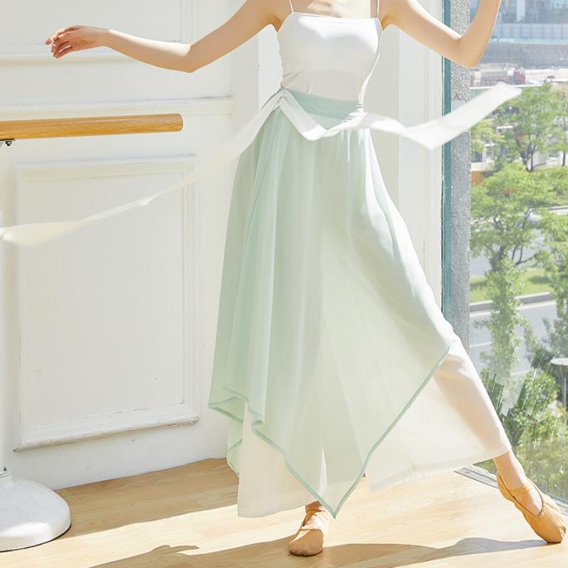 

Women s Classical Dance Trousers Loose Fit Double Layered Color Clash Chiffon Pants for Modern Dance Practice Stage Costumes XS