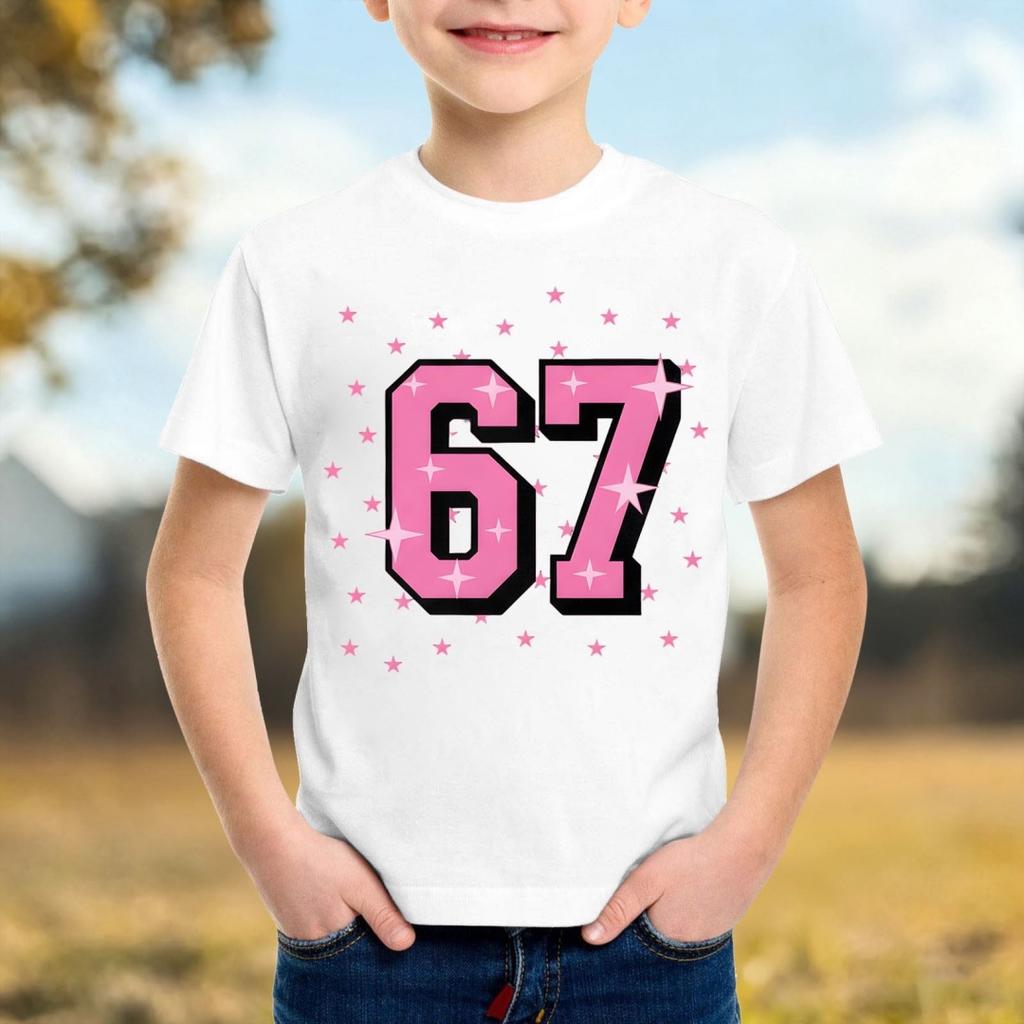 Fashion Minimalist Number 67 T-Shirt for Children Summer Vintage T-Shirts Round Neck Hippie Tees Oversized Casual Top Clothing