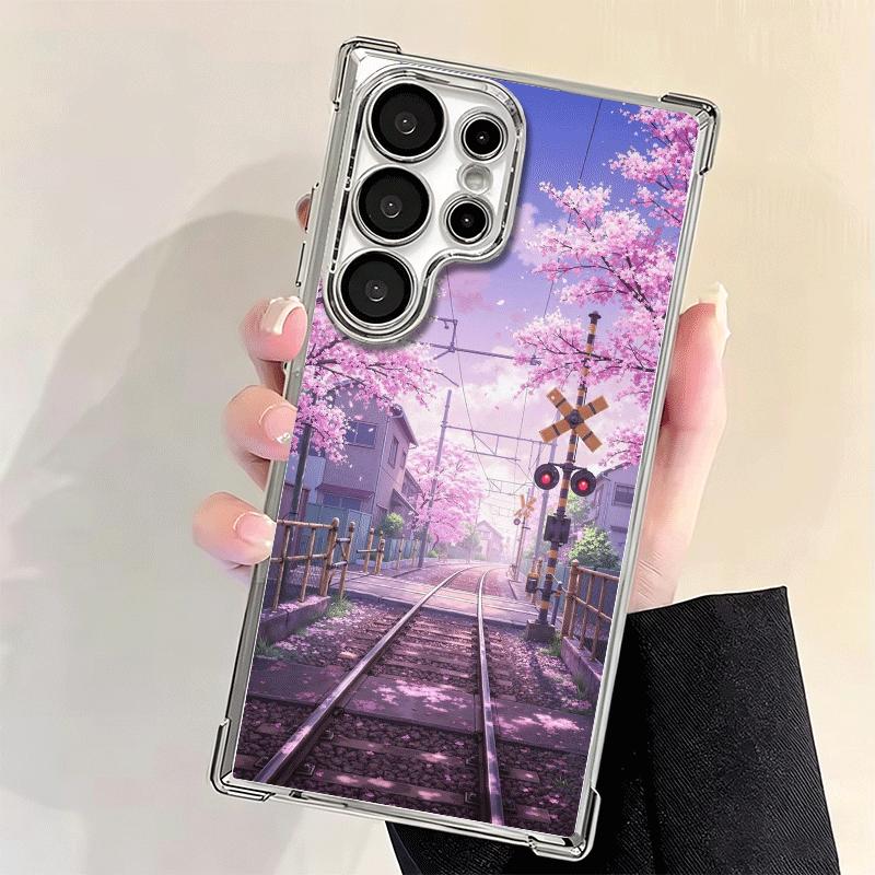 Anime Aesthetic Scenery Plating Phone Case For Samsung Galaxy S24 S25 FE S26 Edge S23 Ultra S22 S21 Plus S20 Anti-Fall Airabag C