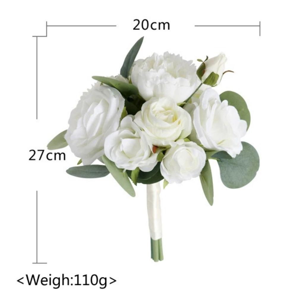 Kunstige blomster brudebukett til bruden, rustikke bryllupsbuketter til bruden Silke runde kunstige bryllupsblomster buketter