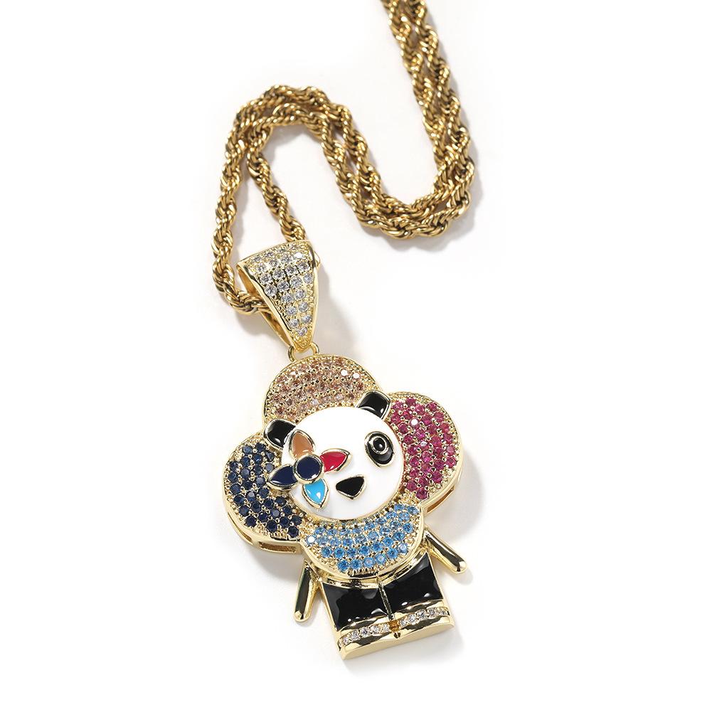 Hip-hop creative donkey flower pendant shining slightly inlaid zircon jewelry men and women with the same couple pendant