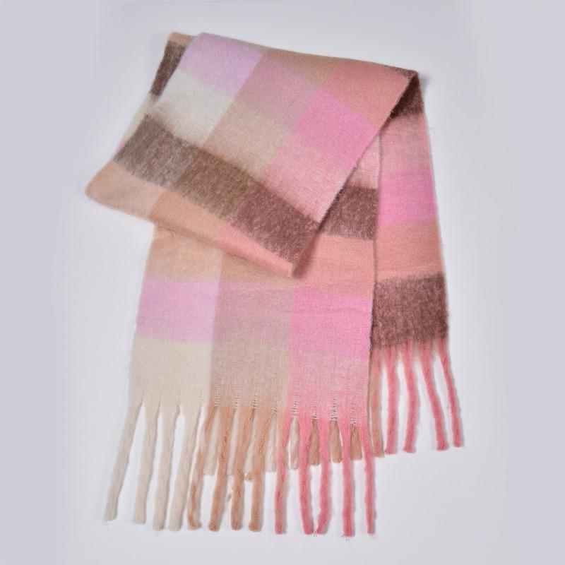 New autumn and winter rainbow plaid scarf fashion circle yarn thickened warm plaid fringed long scarf couple