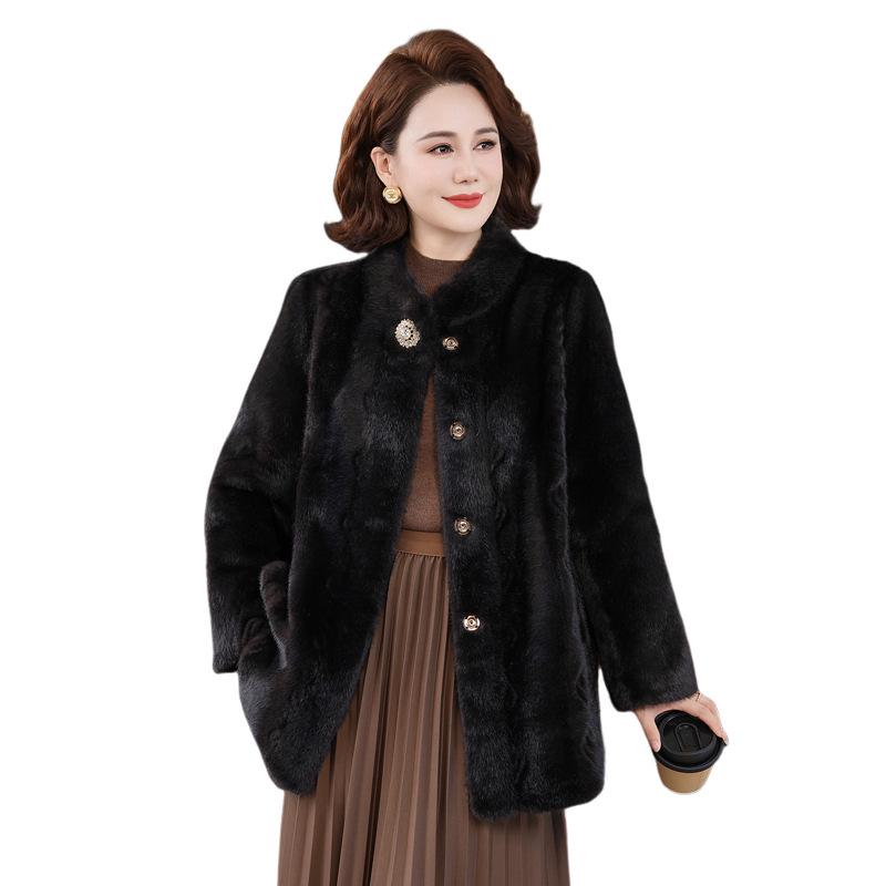 Mom's 2025 Faux Mink Velvet Winter Coat - Eco-Friendly Fur for Middle-Aged & Elderly Women in 40s & 50s