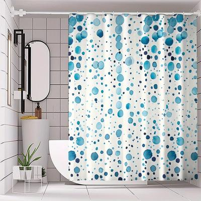 1 pieza Cortina de ducha de poliéster con lunares azules - Ganchos sin taladro, Lavable a máquina, Decoración de baño para todas las estaciones