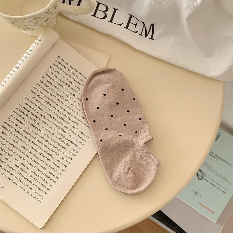 Polka Dot Socks, Women's Invisible Boat Socks, Spring and Summer Thin, Low-top, Shallow, Non-falling Heel Short Stockings