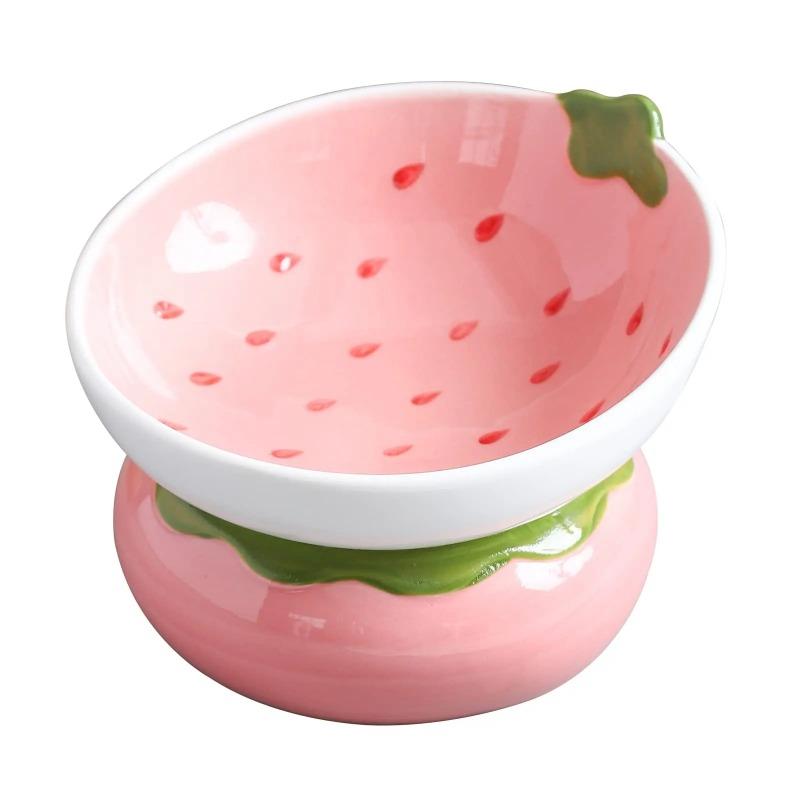 1pcs Ceramic Raised Cat Bowl, Elevated Cat Food Bowl for Indoor Cats, Anti Vomiting &Protect Pet's Spine, Cute Tilted Cat Dish