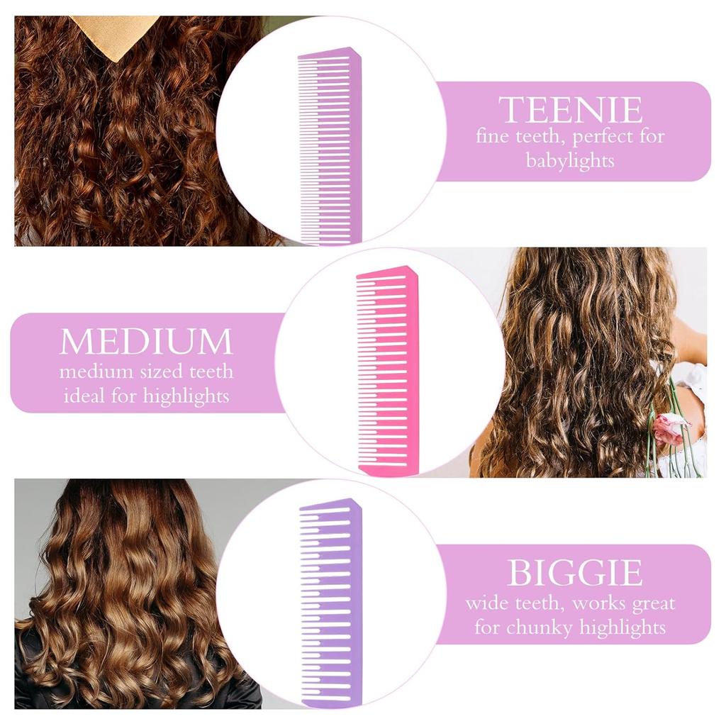 3 Pieces Foiling Comb for Highlighting, 3 Piece Colorful Rat Tail Comb Highlight Weaving Combs for Highlighting Metal Long Steel Pin Hair Dye Combs