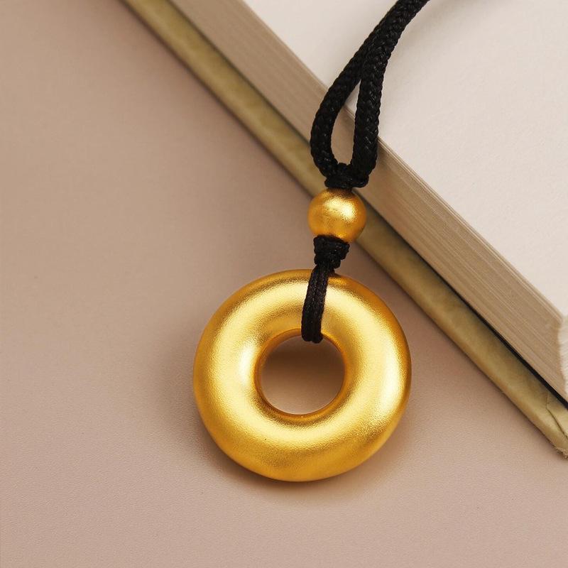 High-Quality Simulated Gold Ring and Peace Buckle Pendant Necklace with Ancient Sand Gold Finish for Men and Women