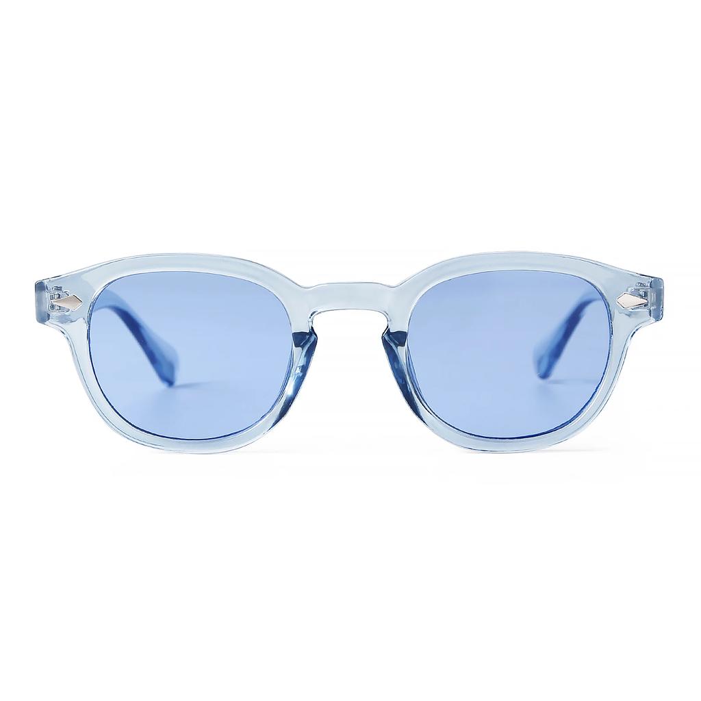 Lunettes de Soleil Rondes Bleues Transparentes Mode UV400 Rétro Rivet Écaille Carré Petit Lunettes de Soleil pour Femmes Hommes