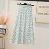 Falda Midi Floral para Mujer en Verano Falda de Cintura Alta en Forma de A Moda Falda de Gasa Versátil