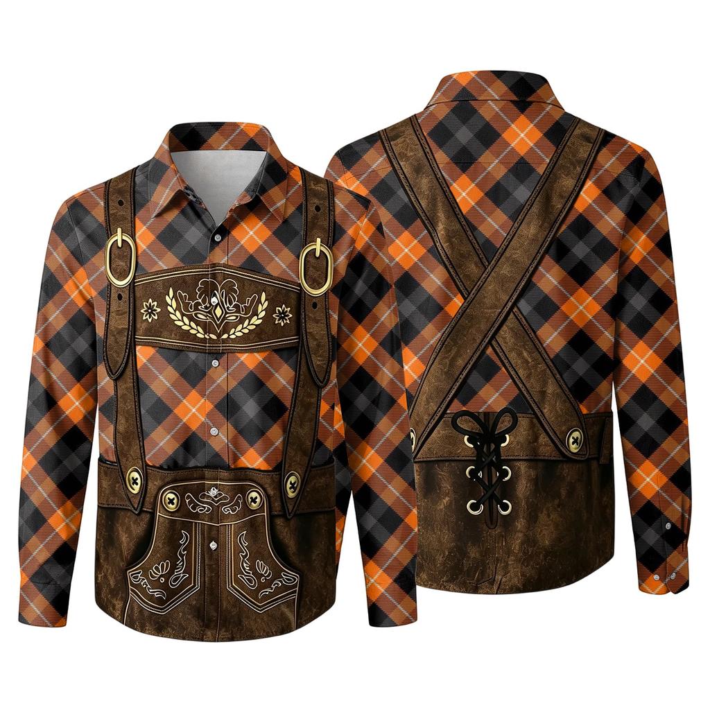 Herren 3D-gedrucktes Oktoberfest Locker geschnitten Umlegekragen Langarmhemd Vintage Lässig Atmungsaktives Oberteil für Pendeln Outdoor Festival Party