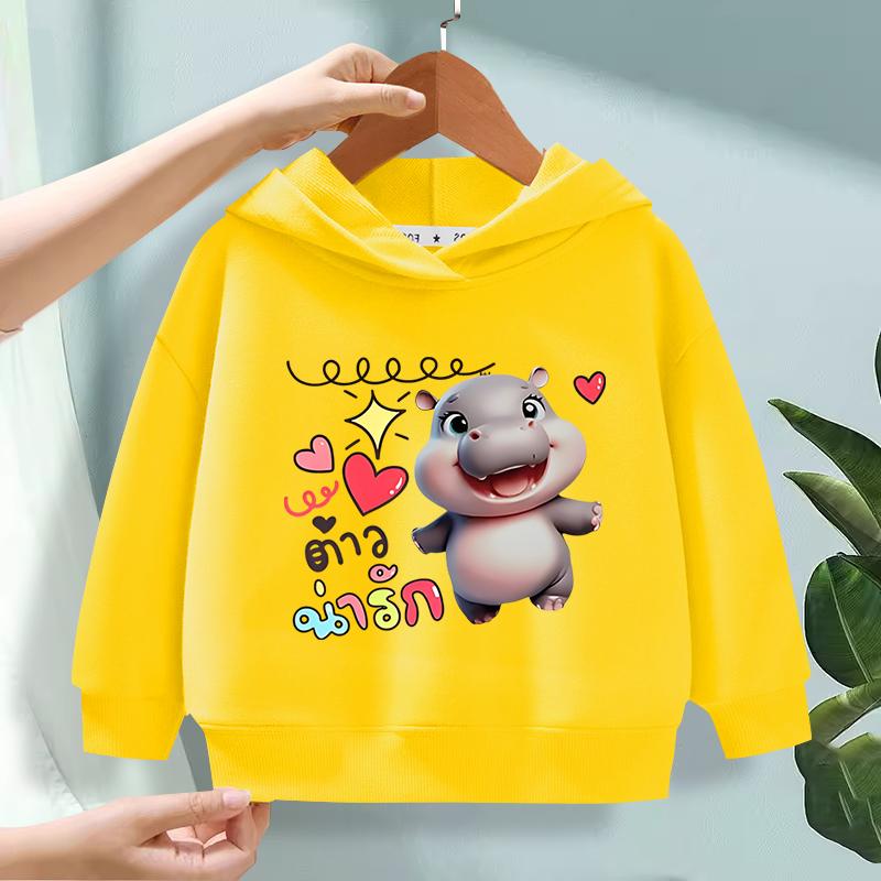 

2025 Новая детская толстовка с длинным рукавом, милый принт с гиппопотамом, мягкая дышащая ткань, одежда, удобный и красивый топ для девочки 100