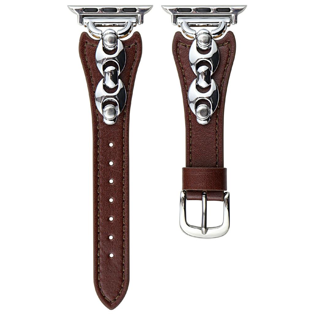 Watch Strap For Apple Watch Series 10 Ultra 9 8 7 SE 6 5 4 3 2 1 46mm 49mm 45mm 44mm 42mm D-Shaped Metal Ring Leather Band