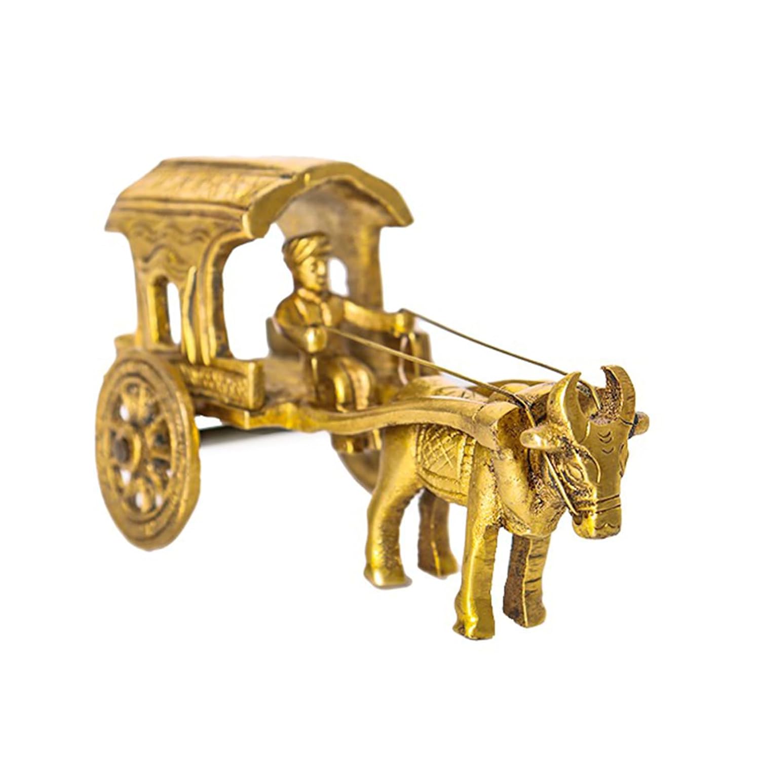 

Pure Brass Covered Village Bullock Cart Showpiece, With Farmer Decorative, Gold