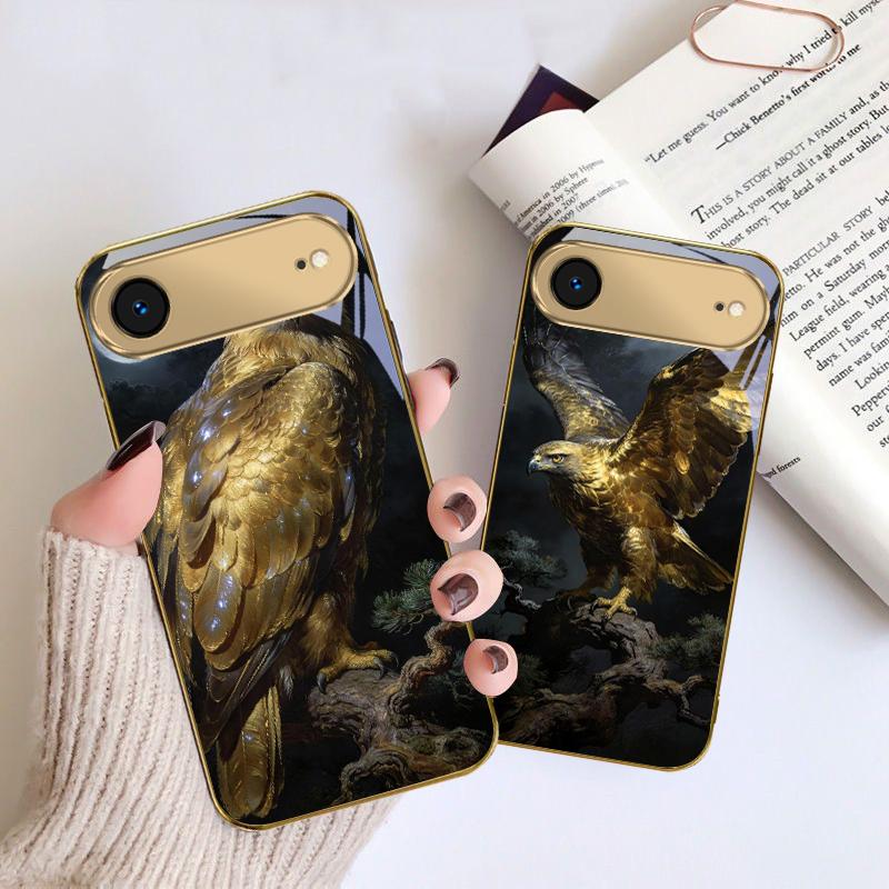 Golden Eagle with Wings For IPhone 17Pro Max 16 17 Pro 15 Pro 14 13 Plus 12 Mini 11Pro Max XR 16E 17 Air Golden glass phone case
