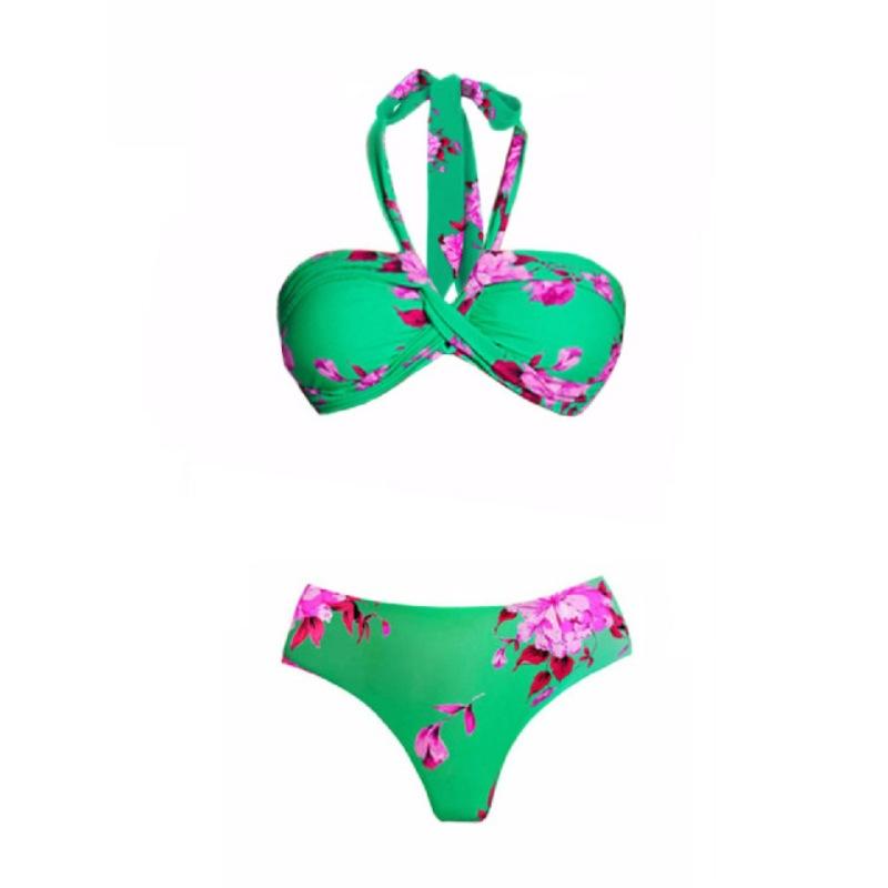 1011 European and American new bikini neck sexy printed split swimsuit and wrap skirt set 1111 quick drying