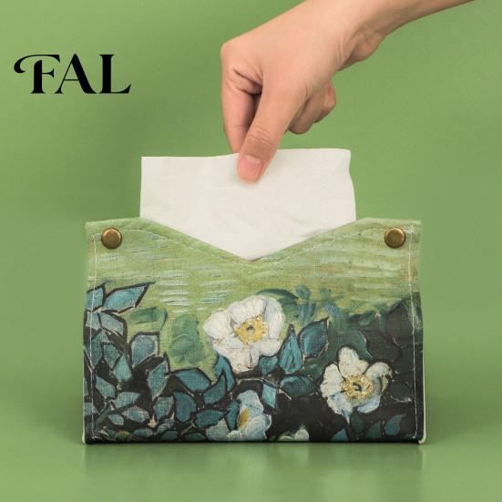 Accessorio per fazzoletti per la casa moderna, Copri scatola in pelle PU con motivo Rosa Selvatica/Girasole, Organizer pieghevole da scrivania, Portatovaglioli Multiuso
