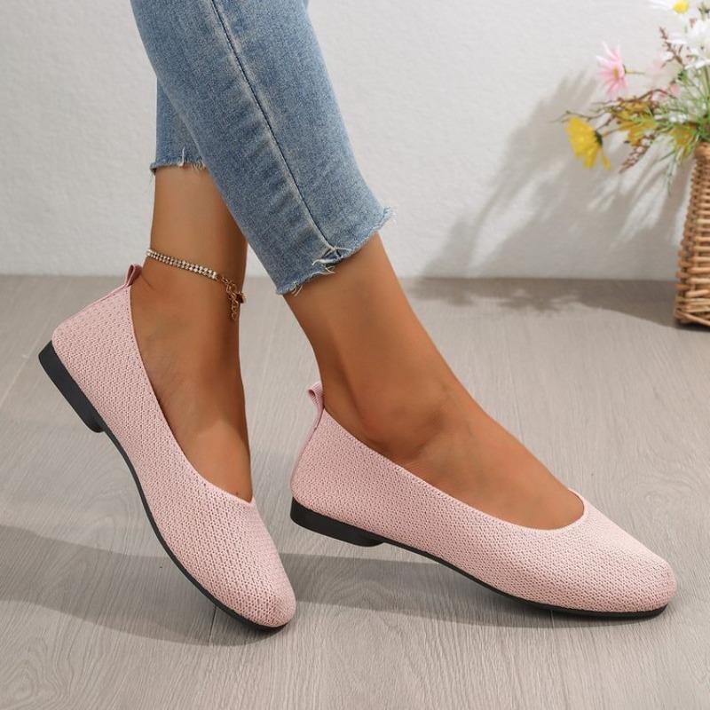 Large Size Autumn New Fly-woven Casual Women's Single Shoes Low-heeled Fabric Single Shoes Rubber Square Heel