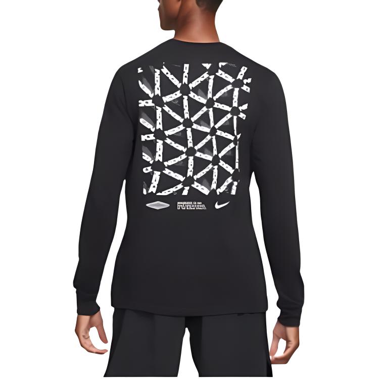 Nike Dri-Fit Letter Logo Print Long Sleeve Crew Neck T-Shirt Men Tops Black DH0714-010