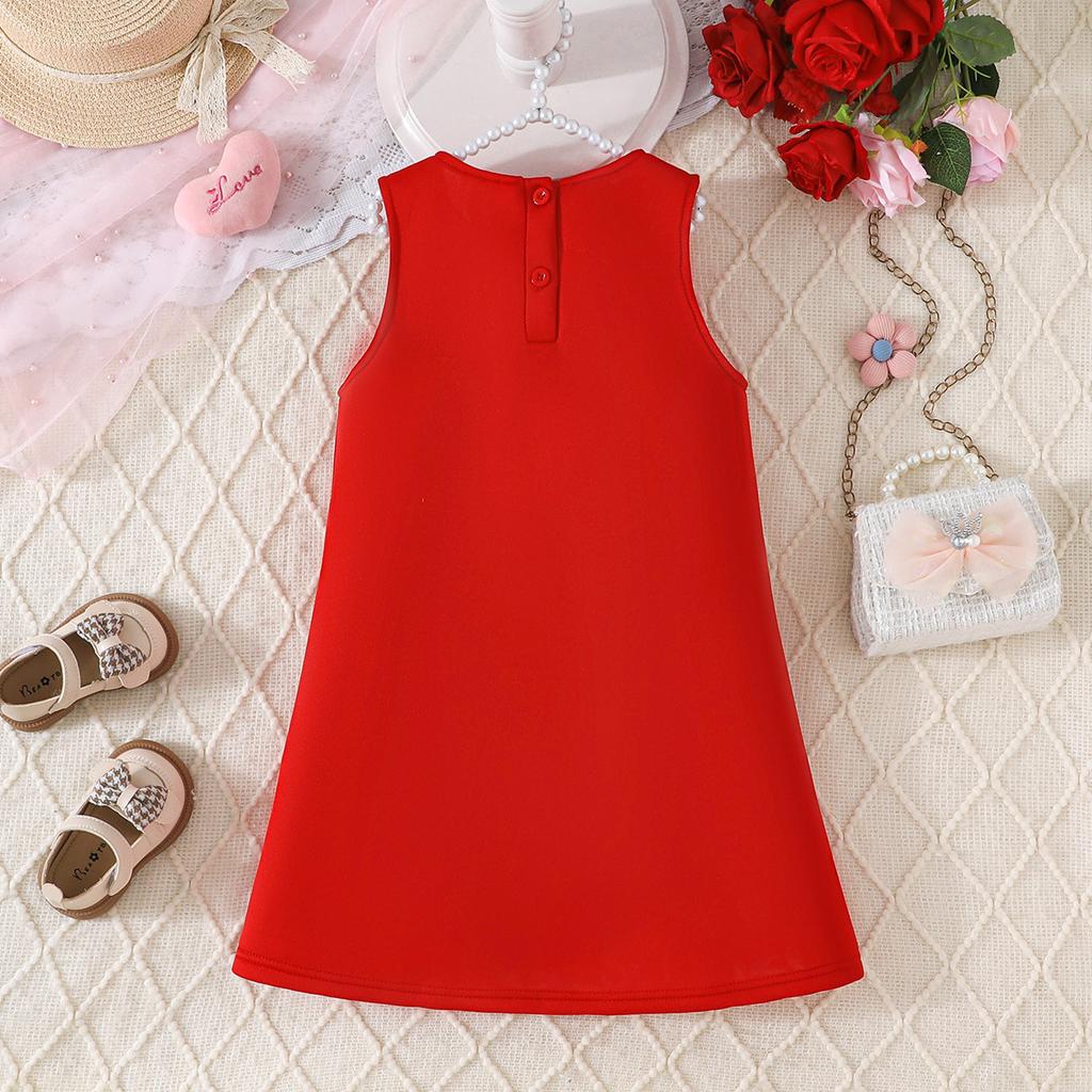Girls' Light Luxury Dress Three-dimensional Red and White Flower Vest Dress Baby Sweet Banquet Outgoing Dress
