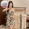 Summer V-Neck Nightdress with Chest Pads - Sexy Bubble Cotton Spaghetti Strap Style: Loose Fit Homewear for Women