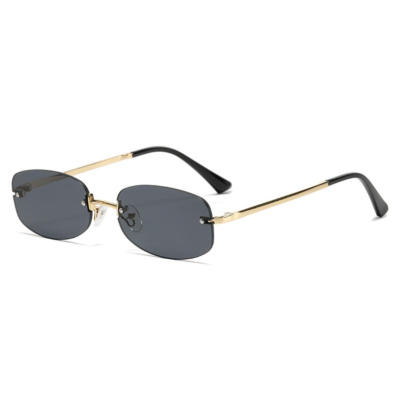 Retro Fashion Frameless Elliptical Sunglasses Women High Quality Metal INS Concave Street Photography Glasses