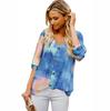 Women's Fashion Plus Size Autumn Tie Dye Button Loose Tops T Shirts Long Sleeve V Neck Casual Blouses