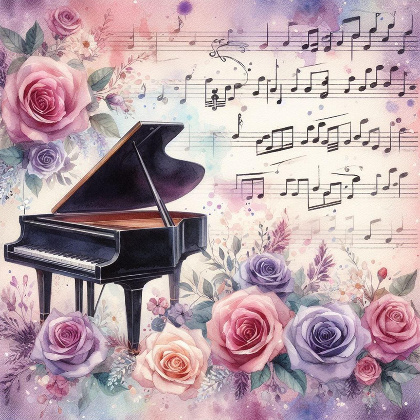 

Musical Instruments & Flowers Diamond Art Kits for Home Office Wall Decor DIY Gem Art Diamond Painting Kits 15.75 X15.75 in