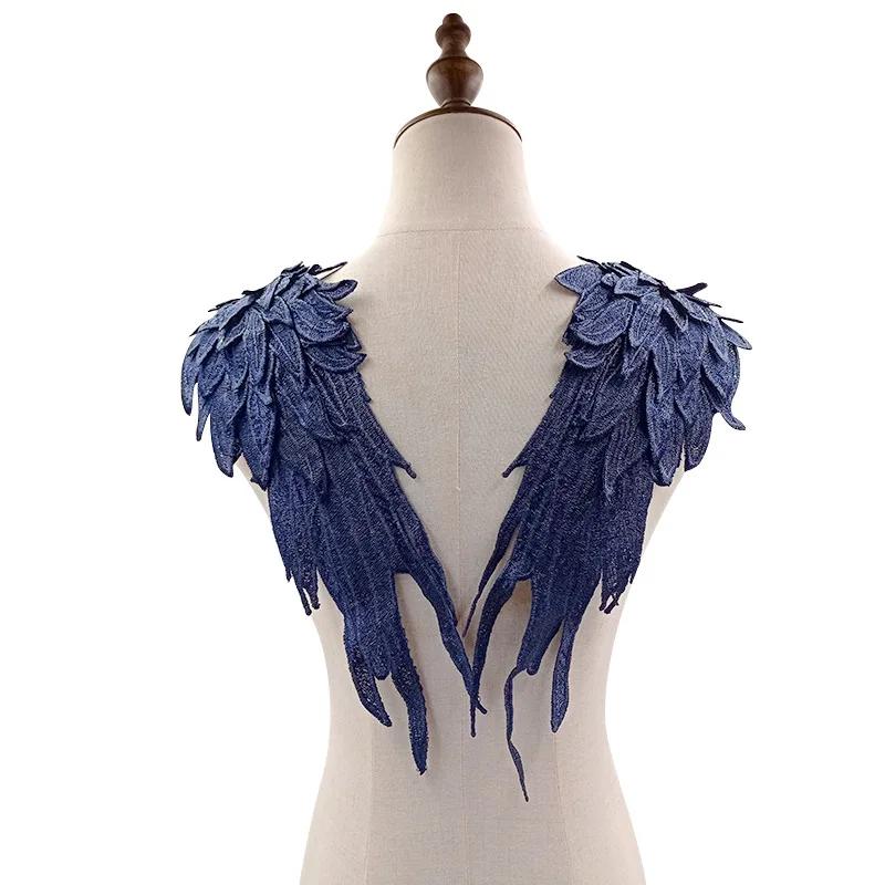 2Pcs/Pair Embroidery Angel Wing Applique Sewing Flower Collar Patch for Wedding Party Gown Bridal Dress Clothes DIY Crafts